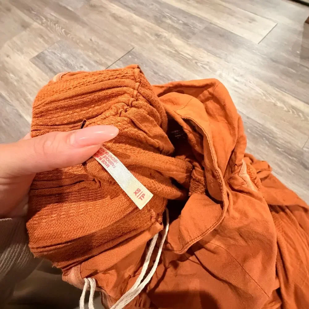 Free People Texture Strapless Orange Rust High Low Top Size XS - Picture 4 of 7